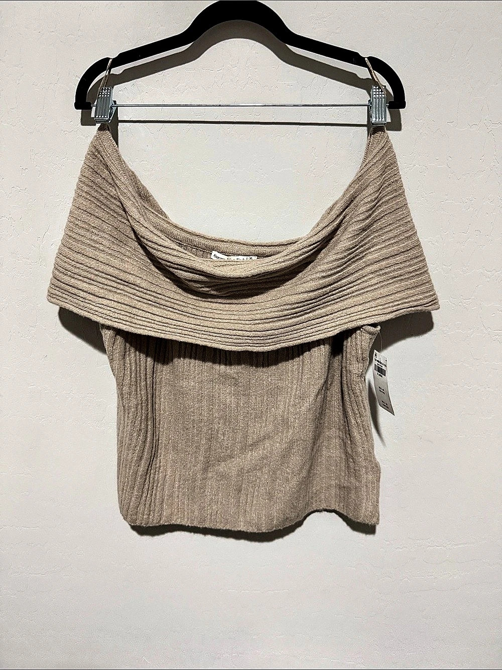 Abercrombie & Fitch Ribbed Foldover Off-The-Shoulder Sweater Top Sweater Brown